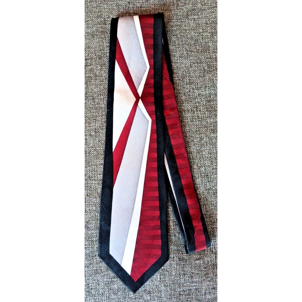 Tie 70s 80s 90s Y2K Mens Enrico Guccini Silk Black red Silver 4 Wide 60 Long